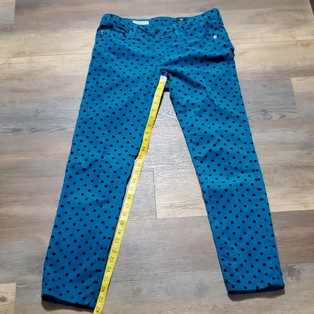 Adriano Goldschmied teal black polka-dot Stevie ankle soft corduroy jeans